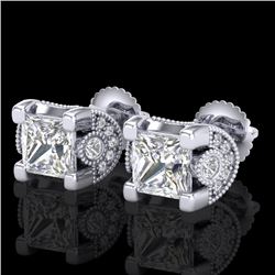 2.5 CTW Princess VS/SI Diamond Art Deco Stud Earrings 18K White Gold - REF-642K2W - 37151