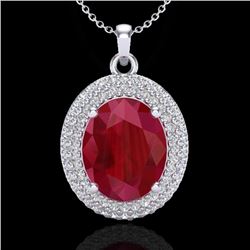 4.50 CTW Ruby & Micro Pave VS/SI Diamond Necklace 18K White Gold - REF-120Y9K - 20571