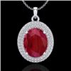 Image 1 : 4.50 CTW Ruby & Micro Pave VS/SI Diamond Necklace 18K White Gold - REF-120Y9K - 20571
