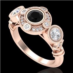 1.51 CTW Fancy Black Diamond Solitaire Art Deco 3 Stone Ring 18K Rose Gold - REF-174A5X - 37710