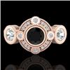 Image 2 : 1.51 CTW Fancy Black Diamond Solitaire Art Deco 3 Stone Ring 18K Rose Gold - REF-174A5X - 37710