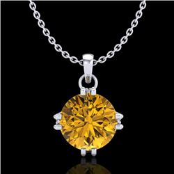 1 CTW Intense Fancy Yellow Diamond Solitaire Art Deco Necklace 18K White Gold - REF-218F2N - 37546