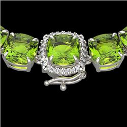 100 CTW Peridot & VS/SI Diamond Halo Micro Pave Necklace 14K White Gold - REF-528Y9K - 23354
