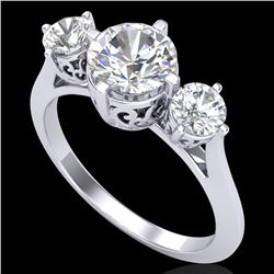 1.51 CTW VS/SI Diamond Solitaire Art Deco 3 Stone Ring 18K White Gold - REF-427W3F - 37235