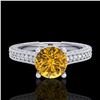 Image 2 : 1.45 CTW Intense Fancy Yellow Diamond Engagement Art Deco Ring 18K White Gold - REF-209W3F - 37756