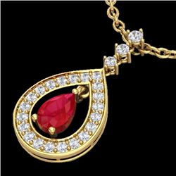 1.15 CTW Ruby & Micro Pave VS/SI Diamond Necklace Designer 14K Yellow Gold - REF-60M9H - 23169