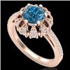 Image 1 : 1.65 CTW Fancy Intense Blue Diamond Engagement Art Deco Ring 18K Rose Gold - REF-230X9T - 37727