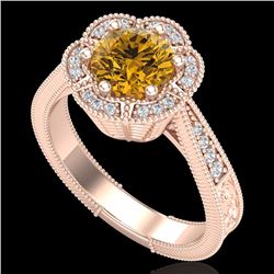 1.33 CTW Intense Fancy Yellow Diamond Engagement Art Deco Ring 18K Rose Gold - REF-227N3Y - 37960