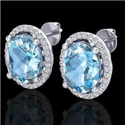 6 CTW Sky Blue Topaz & Micro VS/SI Diamond Earrings Halo 18K White Gold - REF-74H5A - 21048