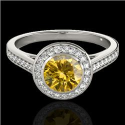 1.3 CTW Certified Si/I Fancy Intense Yellow Diamond Solitaire Halo Ring 10K White Gold - REF-168N4Y 