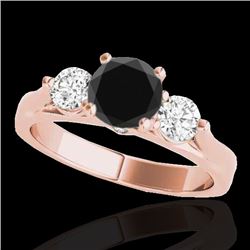 1.5 CTW Certified VS Black Diamond 3 Stone Solitaire Ring 10K Rose Gold - REF-92W2F - 35371