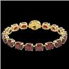 Image 2 : 65 CTW Garnet & Micro VS/SI Diamond Halo Designer Bracelet 14K Yellow Gold - REF-233T3M - 22261