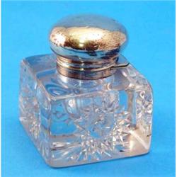A Victorian silver mounted cut glass square inkwell, London 1895, 4ins...