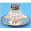 Image 1 : A Victorian silver mounted cut glass inkwell and stand, each with reeded rims, maker John Grinsel...