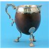 Image 1 : An 18th century Continental silver mounted coconut jug, with double scroll handle and shell cast...