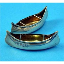 A pair of Victorian silver salts modelled as canoes, Birmingham 1899, 3.25ins...