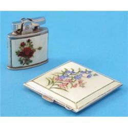 A George VI silver and enamel compact and matched Ronson cigarette lighter, each decorated with a...