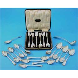 A collection of small silver flatware, comprising a William IV Scottish fiddle pattern soup ladle...