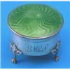 Image 1 : An Edwardian silver and green enamel trinket box, with engraved initials on scroll feet, Birmingh...