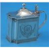 Image 1 : A George III silver mustard pot, and blue glass liner, of canted rectangular form with pierced th...