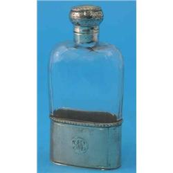 A George V silver mounted glass hip flask, of faceted form with cup base, London 1913, 6ins...