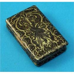 A 19th century French silver gilt and niello box, the lid decorated with a trophy of arms and ove...
