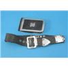 Image 1 : A Victorian silver mounted black leather belt and matching wallet, decorated with applied initial...