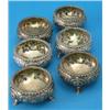 Image 1 : A set of 6 George IV silver bun salts, with gadrooned rims and rococo repousse decoration, on scr...