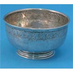 A Liberty & Co. hammered silver bowl, with foliate scroll engraved frieze, no. 5774, Birmingham 1...