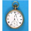 Image 1 : An 18ct gold keyless pocket watch, with enamelled Roman dial and lever movement...