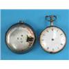 Image 1 : A George III silver pair case verge pocket watch, with enamelled Roman dial...