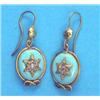 Image 1 : A pair of Victorian 15ct gold and pale blue enamel drop earrings, each with a gypsy-set diamond s...