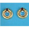 Image 1 : A pair of 2-colour gold open circle earrings, each set with a cabochon ruby and 8 diamonds...