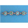 Image 1 : A Victorian gold bar brooch, designed as 4 turquoise and diamond circular clusters spaced by sing...