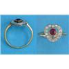 Image 1 : An Edwardian gold and platinum heart shaped ring, set with a round cut ruby within a border of di...