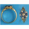 Image 1 : An 18ct gold circular cluster ring, set 5 cushion shaped sapphires and 6 old cut diamonds, with c...