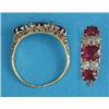 Image 1 : A Victorian 18ct gold 3-stone ruby half hoop ring, the oval rubies spaced by 2 pairs of diamonds...