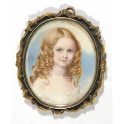 Victorian School watercolour on ivory miniature, Portrait of a child, Oval, 2 x 1.5 ins....