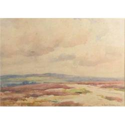 Owen Bowen (1873-1967) watercolour, Open landscape, signed and dated '28, 13 x 18 ins....