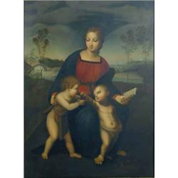 After Raphael oil on canvas, Madonna del Cardellino, 44 x 32 ins. Florentine frame....