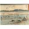 Image 1 : Hiroshige two woodblock prints, Figures on a bridge and fording a river, 6 x 8 ins....