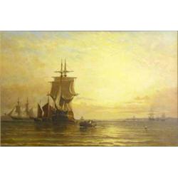 George Stainton (fl. 1860-90) oil on canvas, Ships at anchor in a calm sea, signed, 16 x 24 ins....