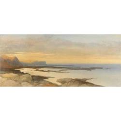 L Burrell Smith watercolour, Tranquil coastal landscape, signed and dated 1861, 8.5 x 19.5 ins....