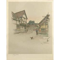 Cecil Aldin colour print, Laycock Village, signed in pencil, 15 x 12.5 ins....