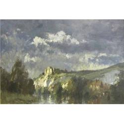 Edward Seago (1910-1974) oil on canvas, Summer Storm, Chateau Gaillard, signed, Colnaghi label ve...
