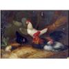 Image 1 : 19th C. English School oil on wooden panel, Chickens in a barn, 7 x 9.25 ins....