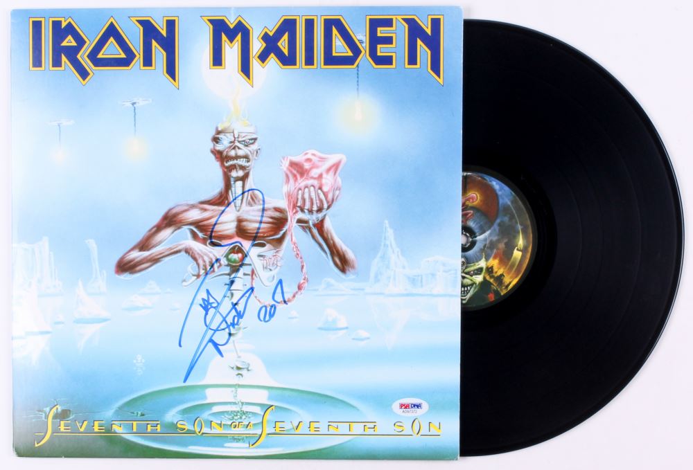 Nicko Mcbrain Signed A œseventh Son Of A Seventh Sona Vinyl Record Album Inscripbed 17 Psa C
