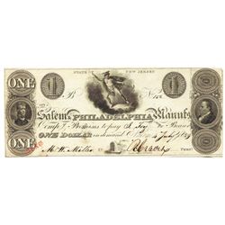 1829 $1 Salem & Philadelphia, Salem, NJ Obsolete Bank Note