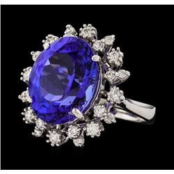 11.09 ctw Tanzanite and Diamond Ring - 14KT White Gold