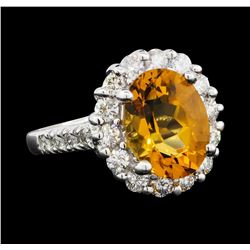 3.00 ctw Citrine and Diamond Ring - 14KT White Gold